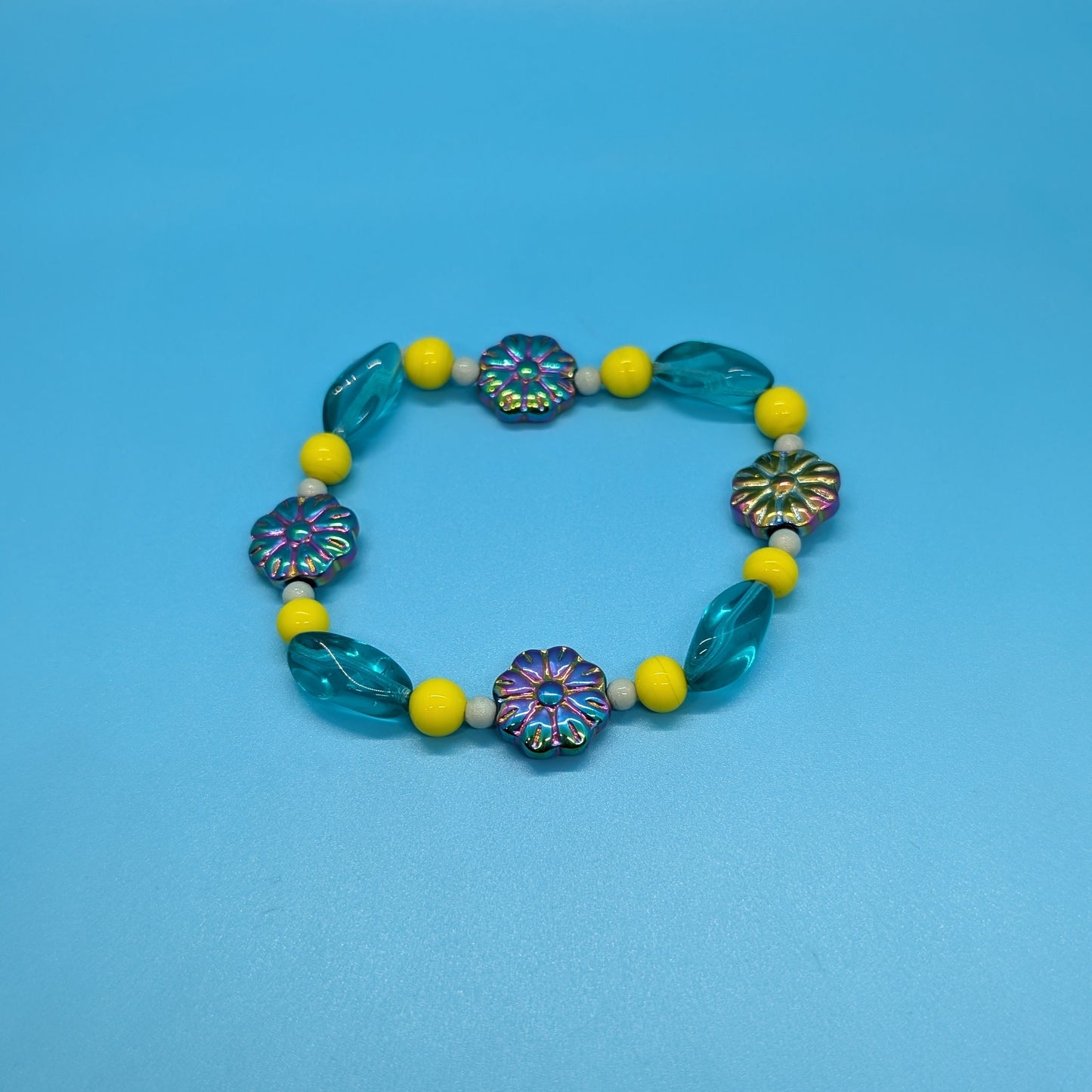 Yellow and Blue Floral Stretch Bracelet - Clearance