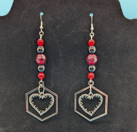 Red & Black Spiky Heart Earrings - Clearance