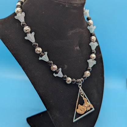 Powder Blue & Silver Rabbit Bone Necklace