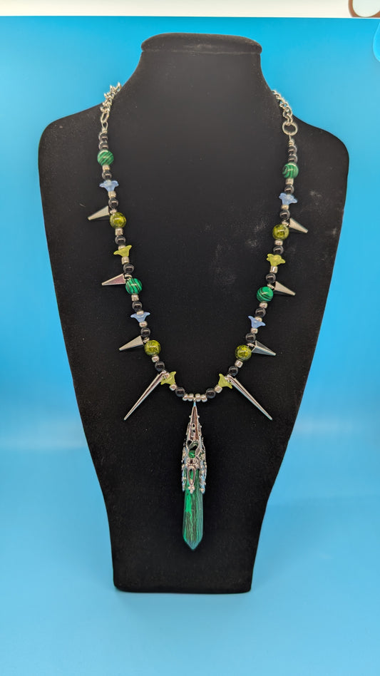Green Stone & Spike Necklace