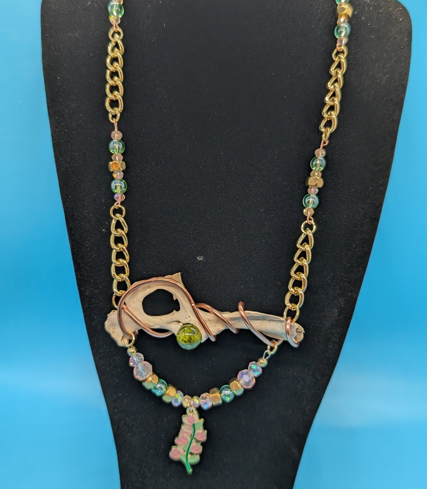 Golden Floral Rabbit Bone Necklace