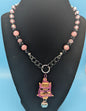 Pink & Black Bell Cat Bone Necklace