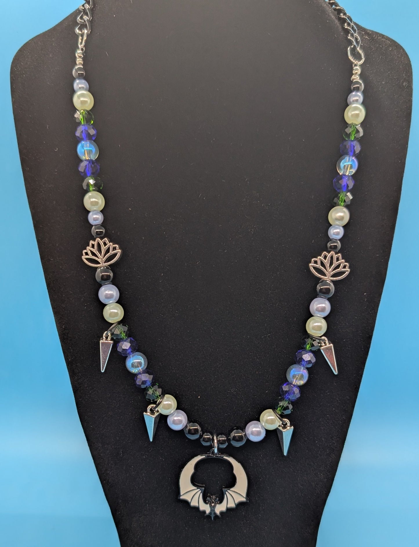 Blue Bat & Lotus Necklace