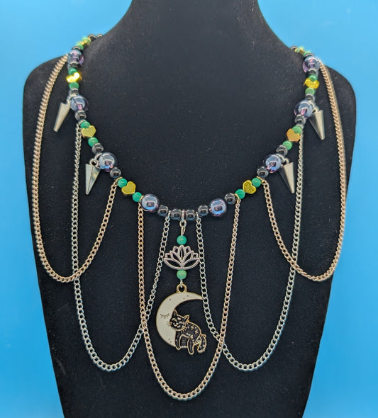 Sleepy Kitty Lotus Necklace