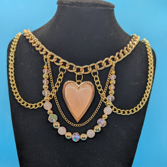 Rose Quartz Heart Choker