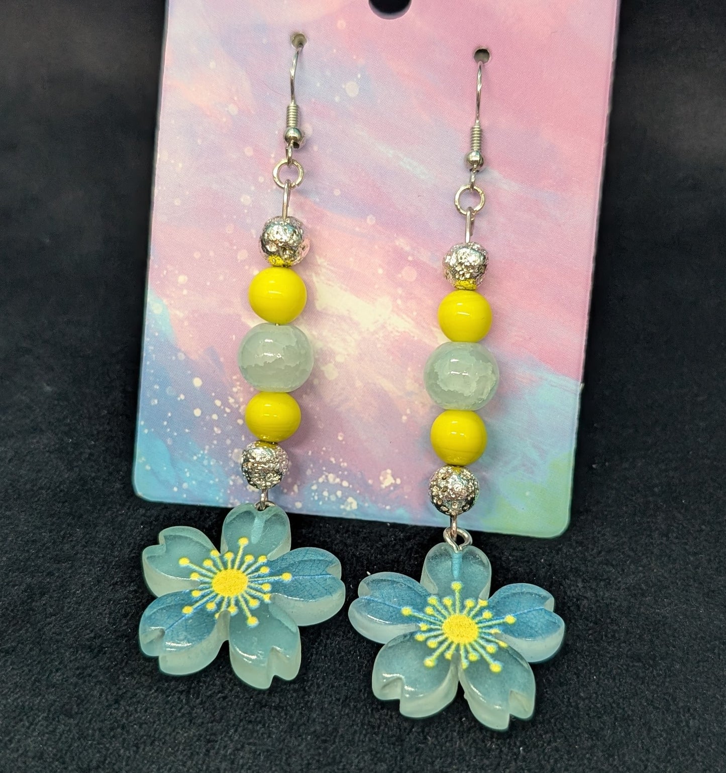 Blue & Yellow Flower Earrings