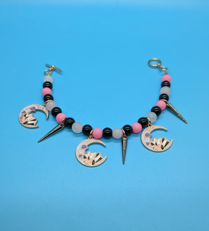 Pink & Black Crystal Moon Bracelet