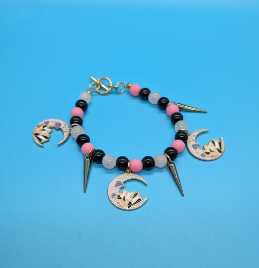 Pink & Black Crystal Moon Bracelet