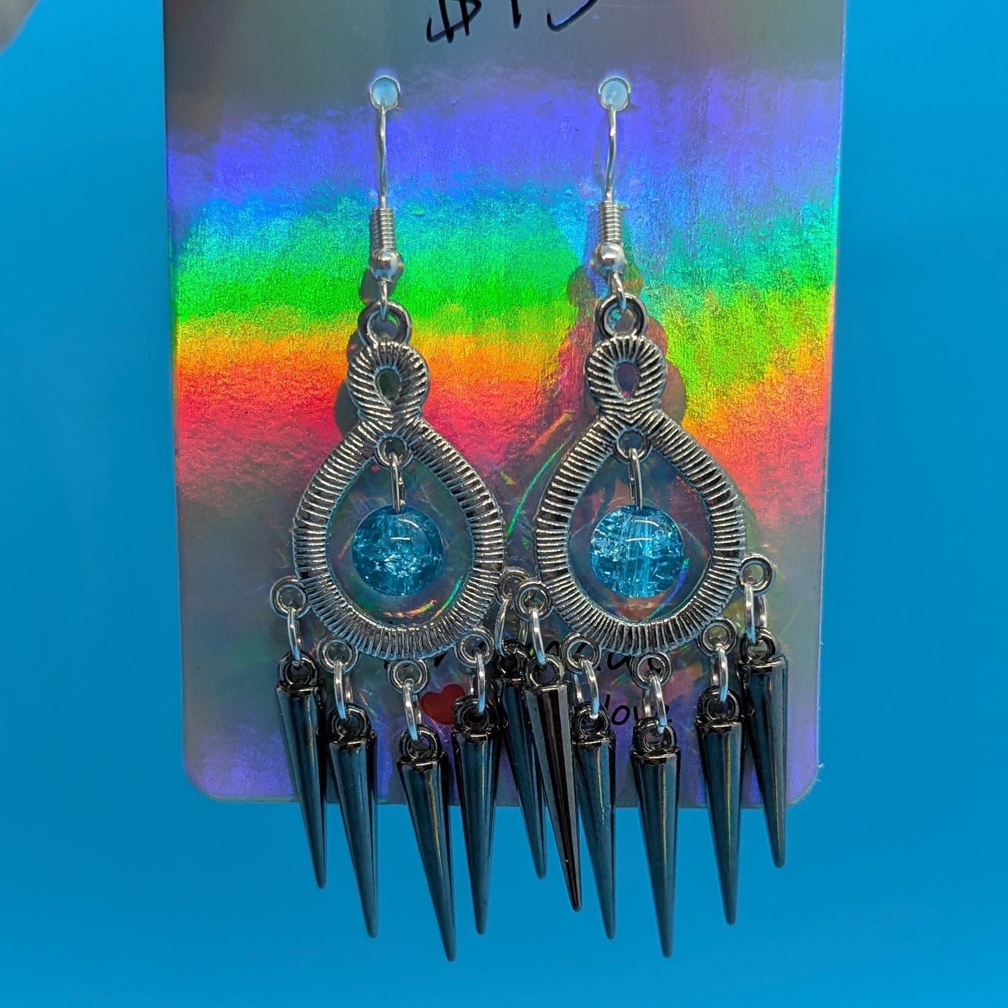 Silver & Blue Spike Earrings